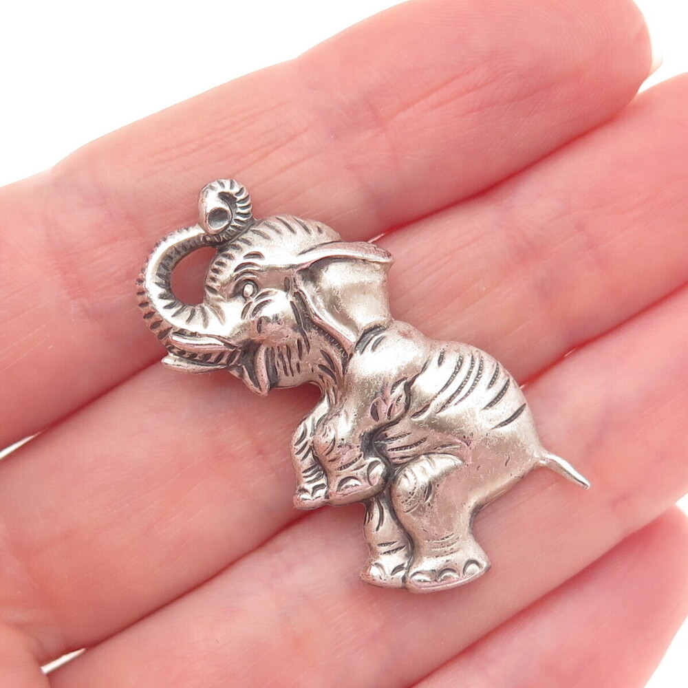 BEAU 925 Sterling Silver Vintage Elephant Oxidized Pin Brooch
